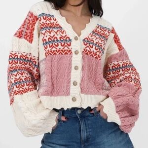 POL MAISIE PATCHWORK CARDIGAN SWEATER 3XL